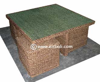 Water hyacinth table with ottoman storage