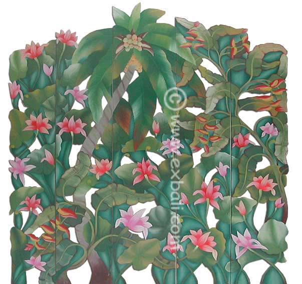 Carved painted five panel room divider