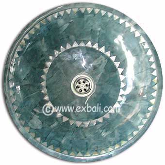 Blue coral basin with mother of pearl inlay
