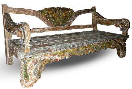 teak bench painted carved
