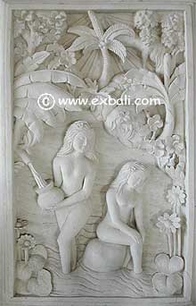 Wall mural carved from Balinese stone