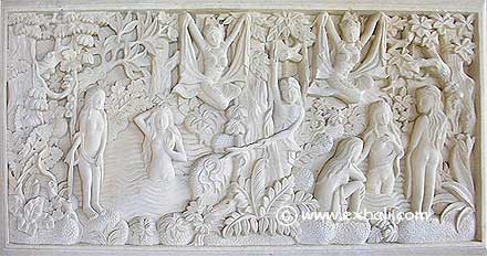 Carved bathing scene