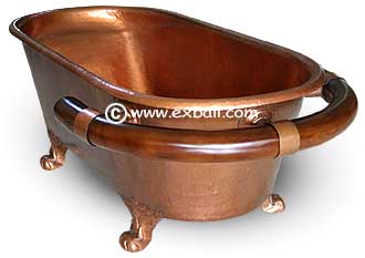 Copper bath tub with teak towel rail