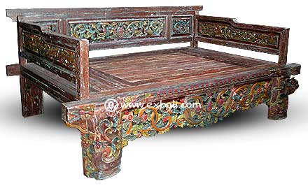 teak daybed  carved painted made from recycled teak
