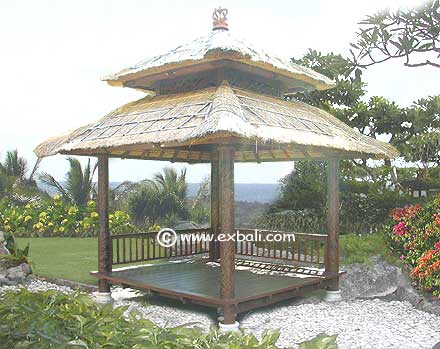 Gazebo with two tier thatched roof